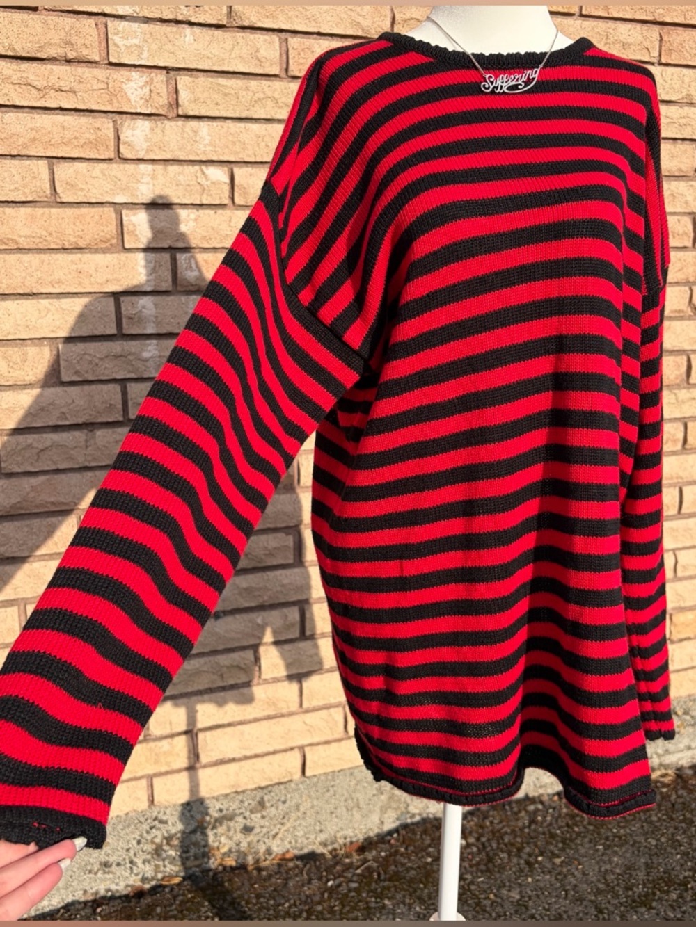 Black and Red Striped Knit Emo Sweater